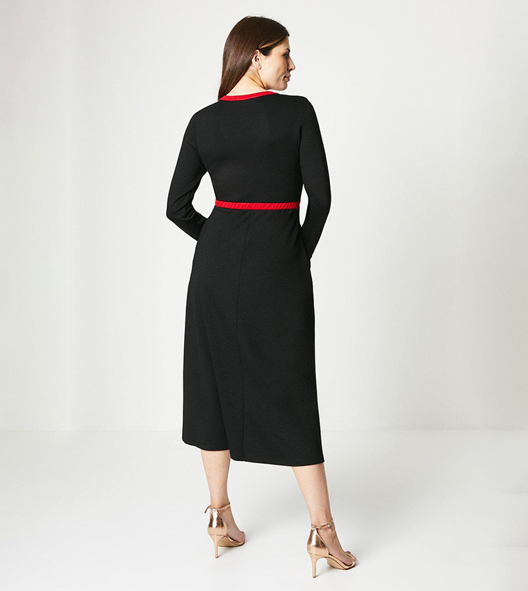 Ponte Jersey Aline Midi Dress with Contrast Trim