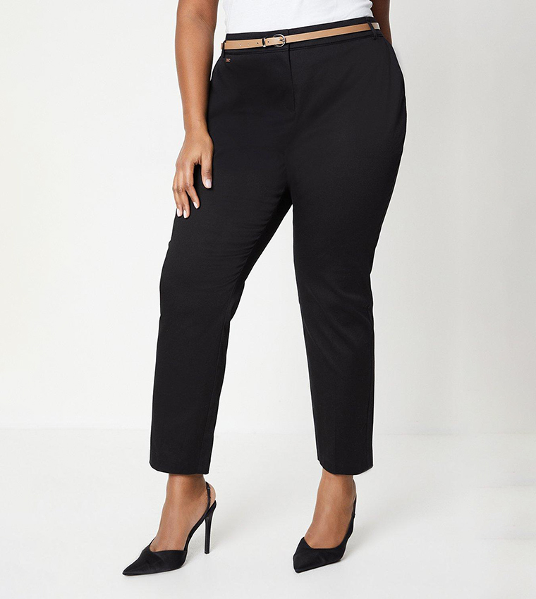 Buy Wallis Curve Stretch Cigarette Belted Trousers In Black