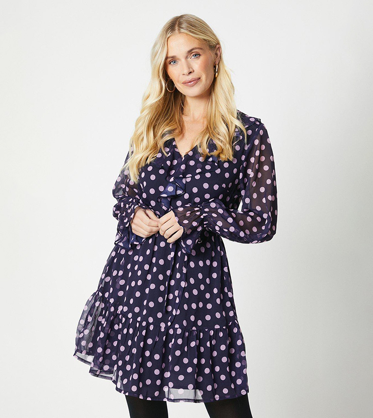 Wallis navy polka dot fit and hot sale flare dress