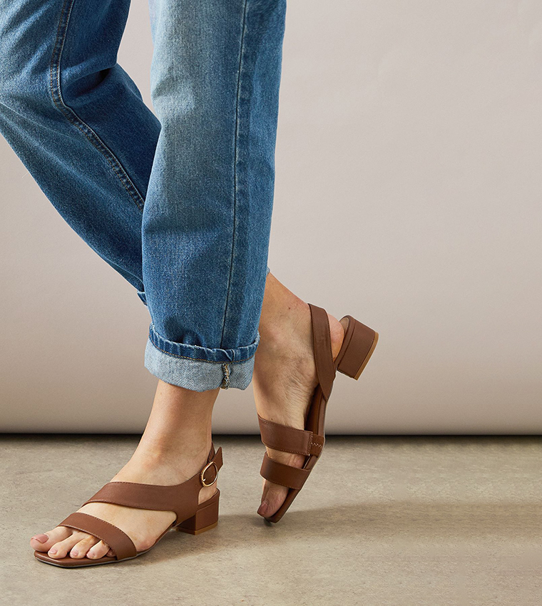 Wide Fit Sunita Faux Leather Asymmetric Block Heel Sandals