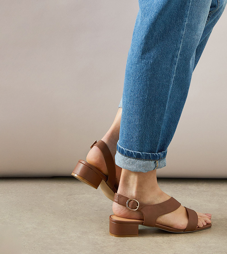 Wide Fit Sunita Faux Leather Asymmetric Block Heel Sandals
