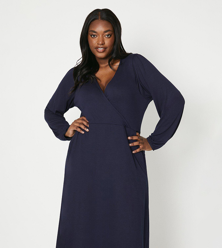 Long sleeve jersey hot sale wrap dress