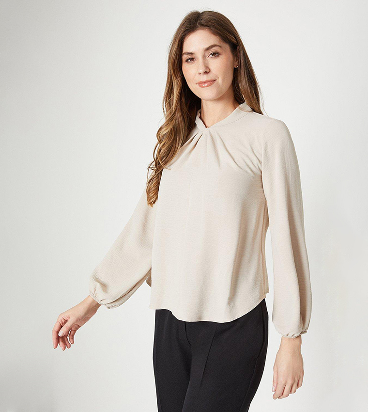 Buy Wallis Petite Twist Neck Top In OYSTER