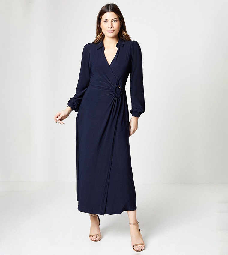 Navy jersey wrap dress on sale