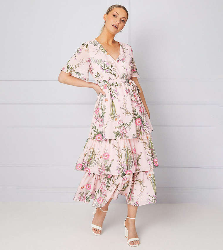 Wallis blush floral sales ruffle dress