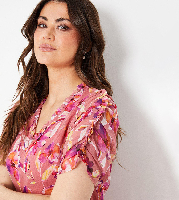 Patterned Ruffle Buy Wallis Patterned Ruffle Detail Midi Dress In Pink | 6thstreet UAE