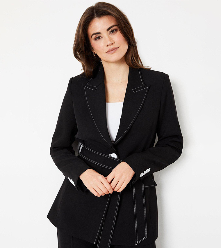 Buy Wallis Premium Contrast Top Stitch Belted Blazer In Black 6thStreet Oman