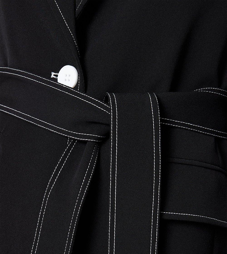 Contrast-Stitch Belted Casual Blazer