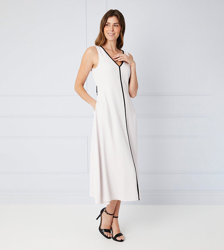 Buy Wallis Contrast Sleeveless Belted Midi Dress In White | 6thStreet Saudi  Arabia