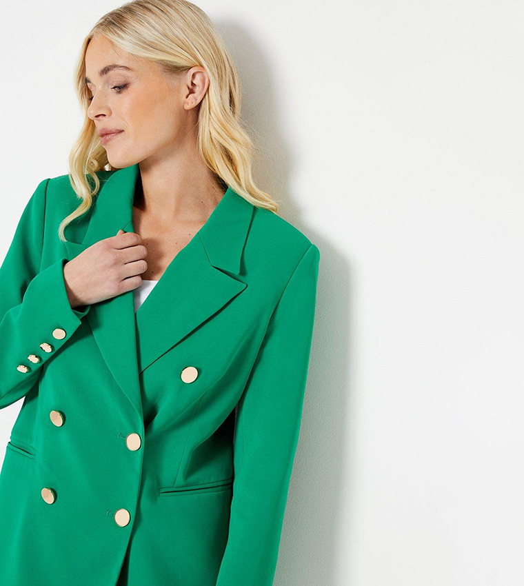 Buy Wallis Petite Premium Double Breasted Longline Blazer In Green