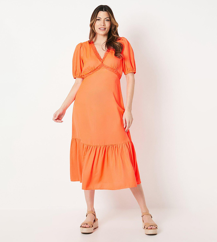 Buy Wallis Lace Trim Tier Hem Midi Tea Dress In Orange 6thStreet Kuwait