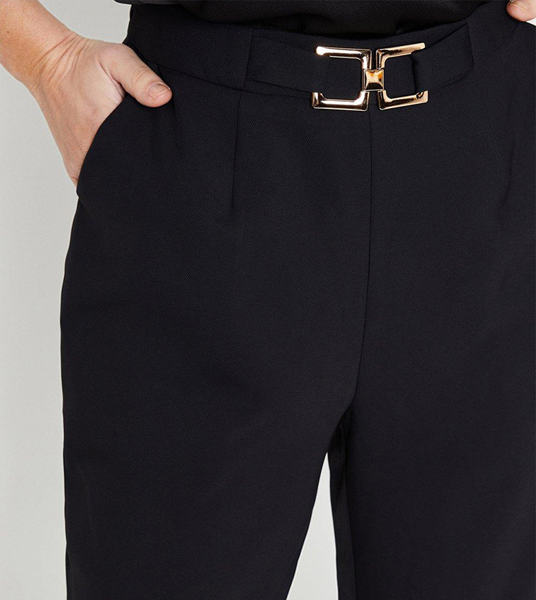 Petite Belted Straight Fit Tailored Trousers