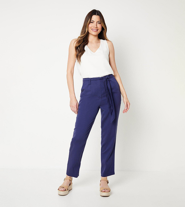 Tapered Trousers Navy Belted Trousers Buy Wallis Belted Tapered