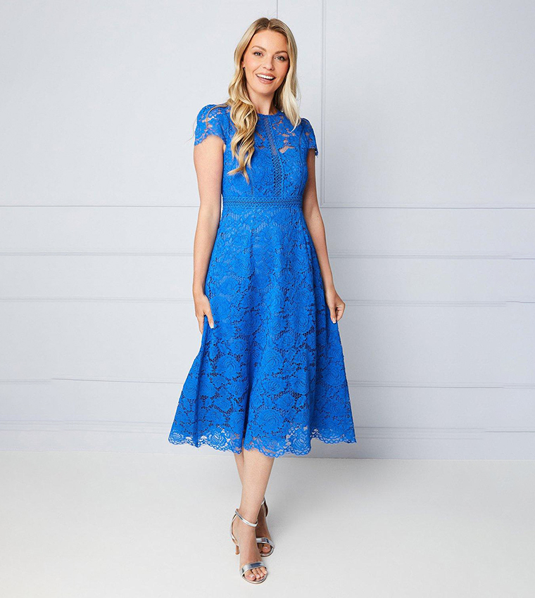 Buy Wallis Lace Fit And Flare Midi Dress In Blue 6thStreet Bahrain