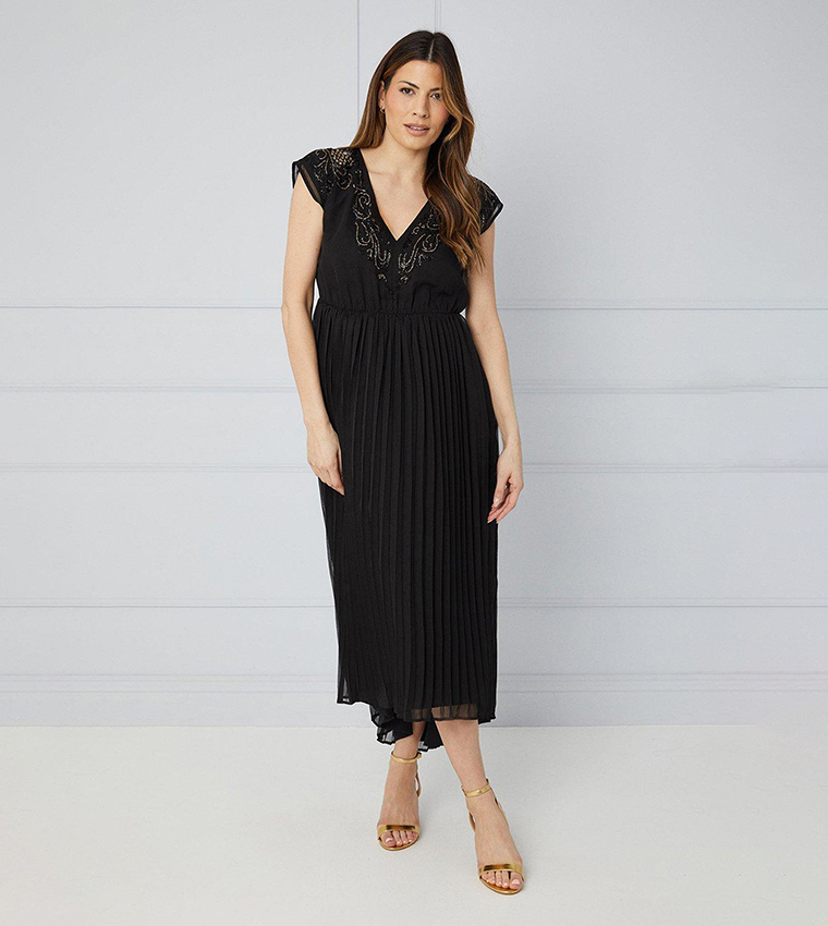 Embellished black midi dress hotsell