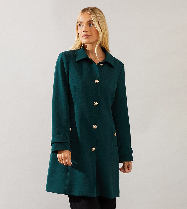 Buy Wallis Petite Smart Cuff Detail Pea Coat In Green 6thStreet