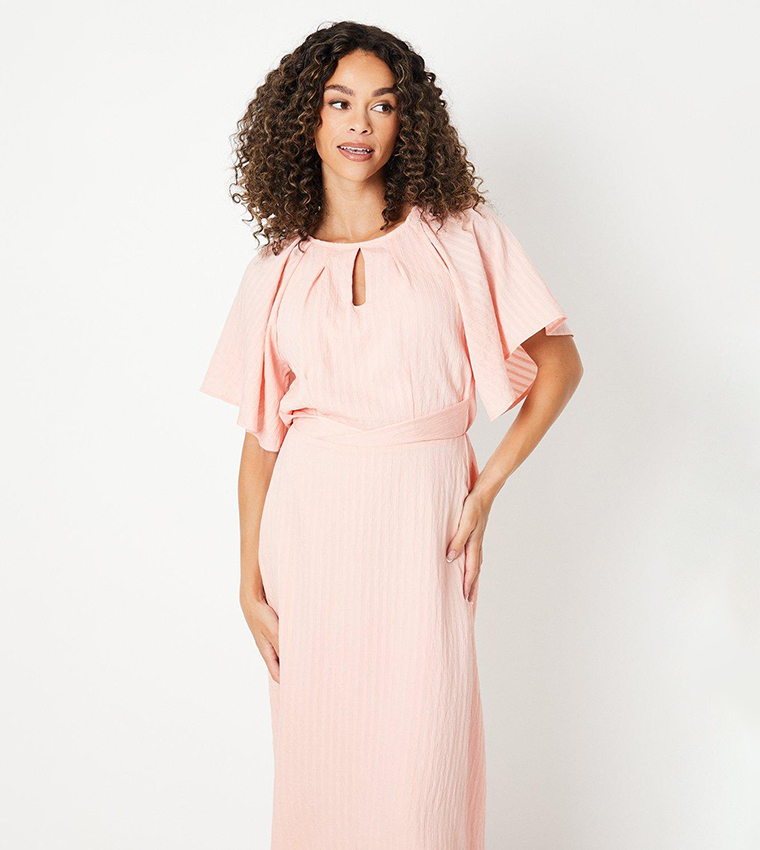 Buy Wallis Textured Stripe Angel Sleeves Midi Dress In Pink 6thStreet Oman