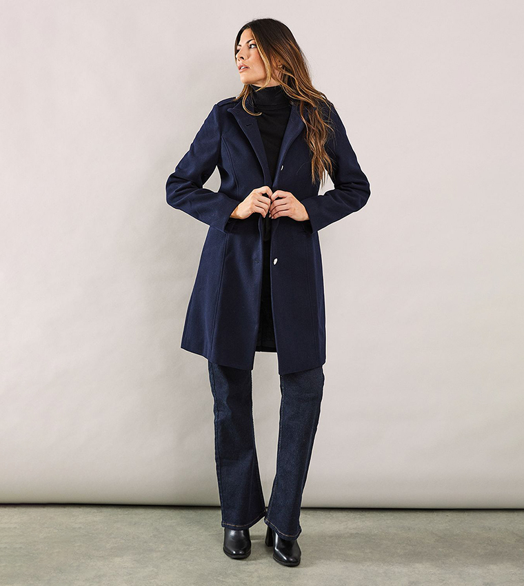 High Neck Faux Wool Coat