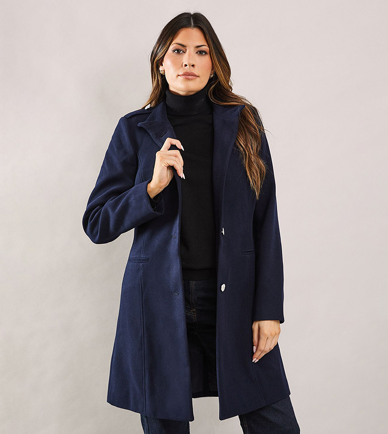 High Neck Faux Wool Coat