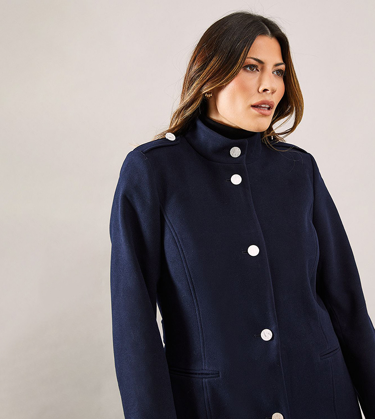 High Neck Faux Wool Coat