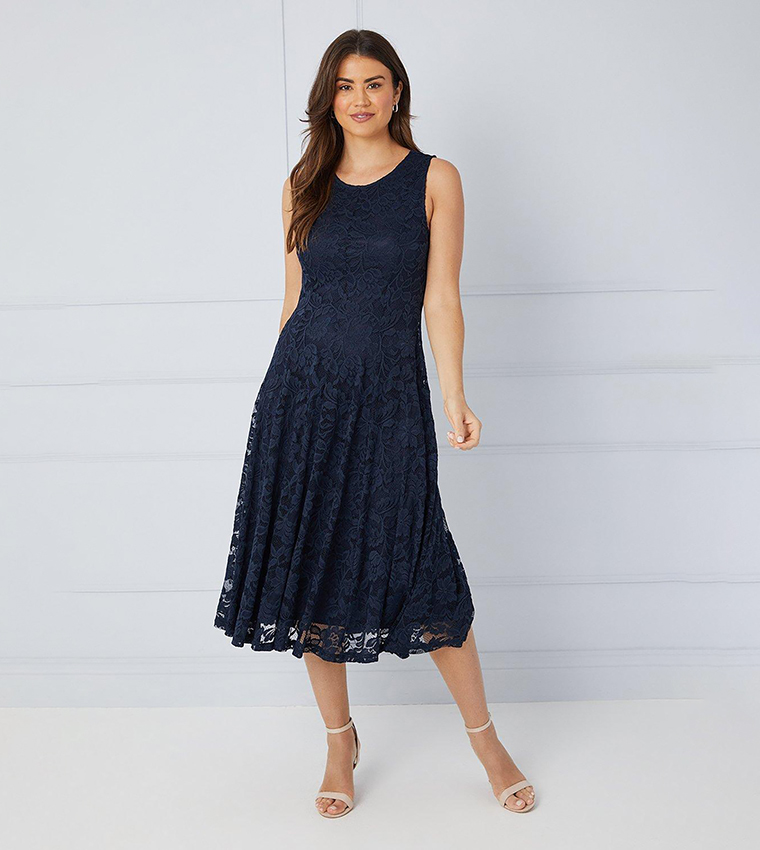 Lace fit and flare midi dress best sale