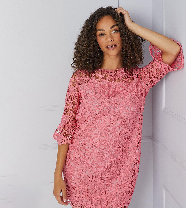 Buy Wallis Outlet Petite Ruffle Sleeves Shift Dress In Pink