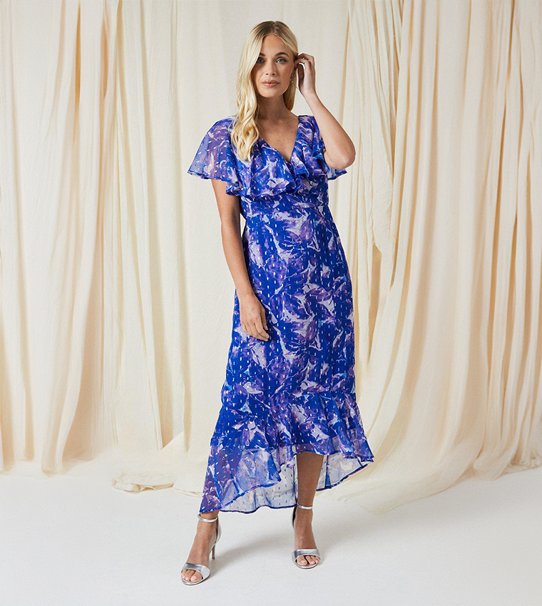 Buy Wallis Petite Floral Print Cape Midaxi Dress In Blue 6thStreet Bahrain