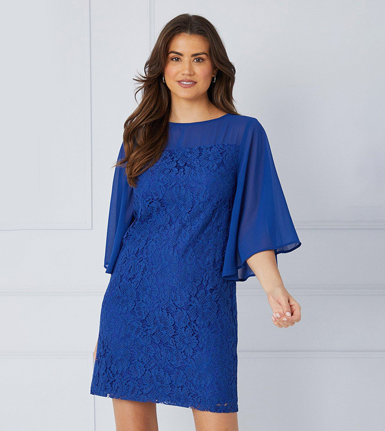 Lace Chiffon Sleeves Shift Dress