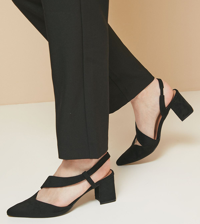 Wide Fit Eve Asymmetric Strap Block Heel Pumps