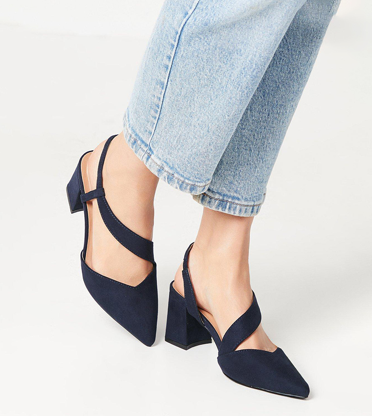 Wide Fit Eve Asymmetric Strap Block Heel Pumps