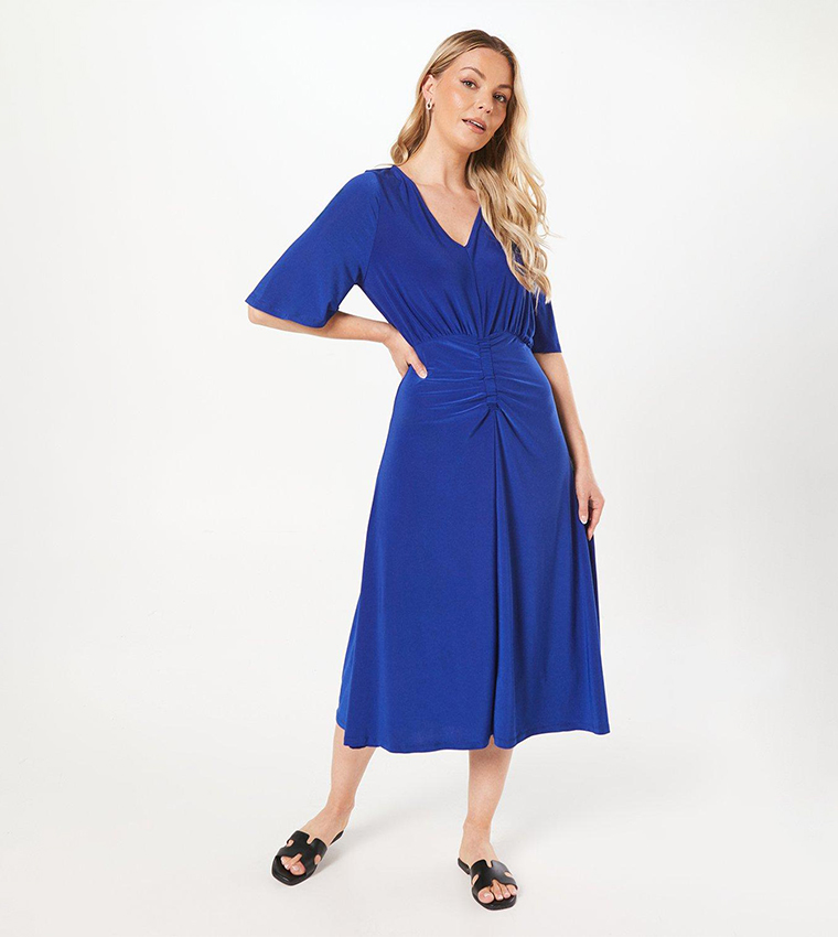 Buy Wallis Short Sleeves Midi Dress In Blue | 6thStreet UAE