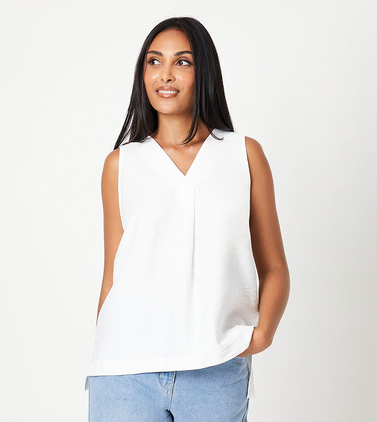 Buy Wallis Petite V Neck Sleeveless Top In White 6thStreet Saudi Arabia