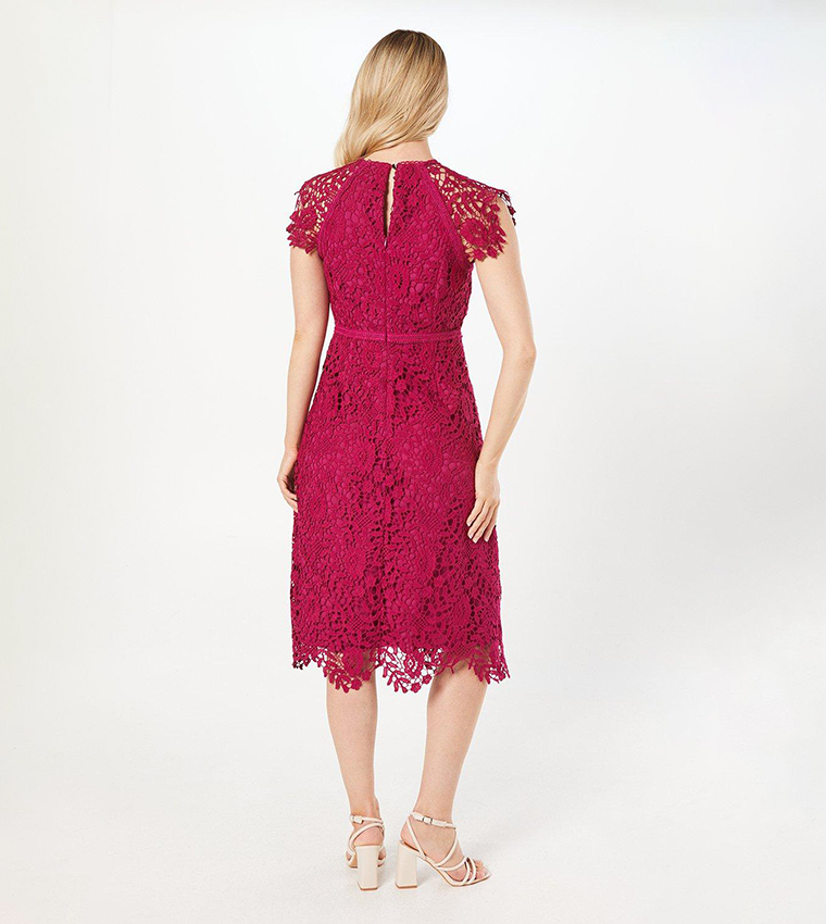 Lace Cap Sleeves Midi Dress