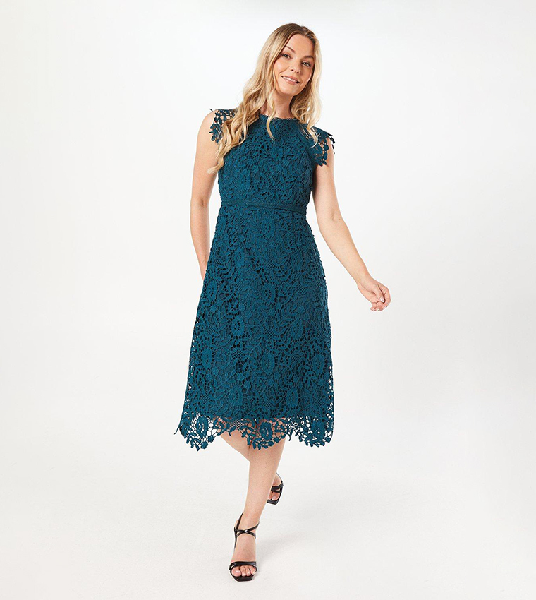 Lace cap sleeve midi dress best sale