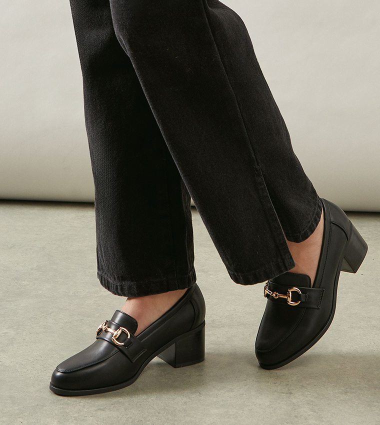 Wide Fit Lydia Snaffle Trim Apron Front Medium Heeled Loafers