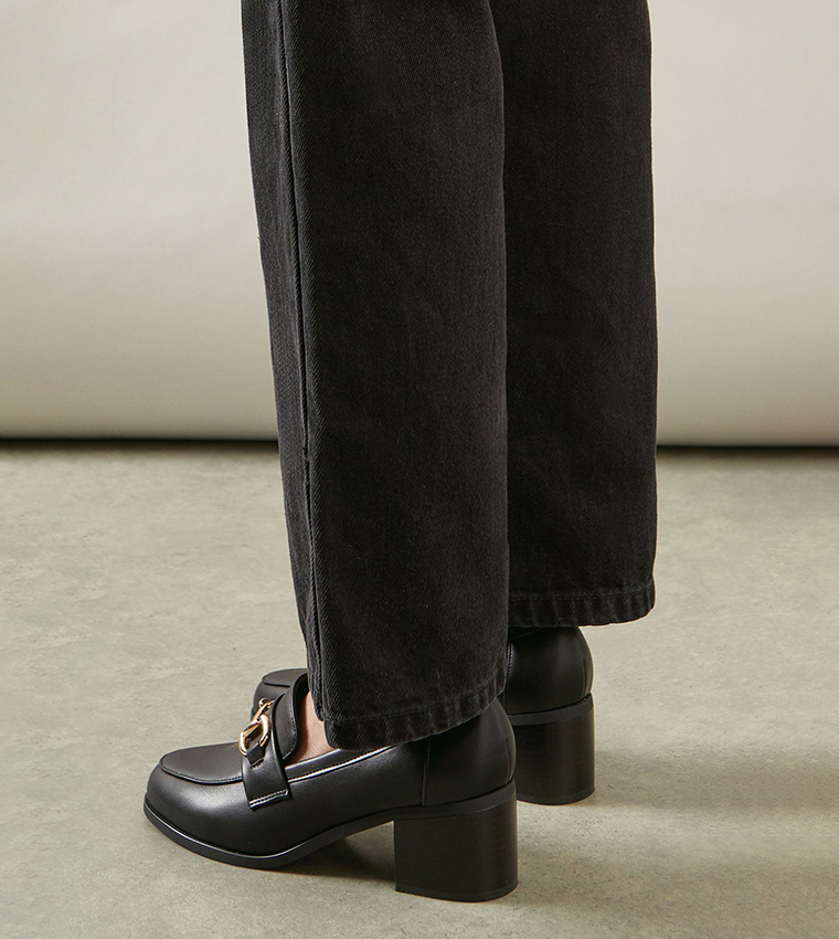 Wide Fit Lydia Snaffle Trim Apron Front Medium Heeled Loafers