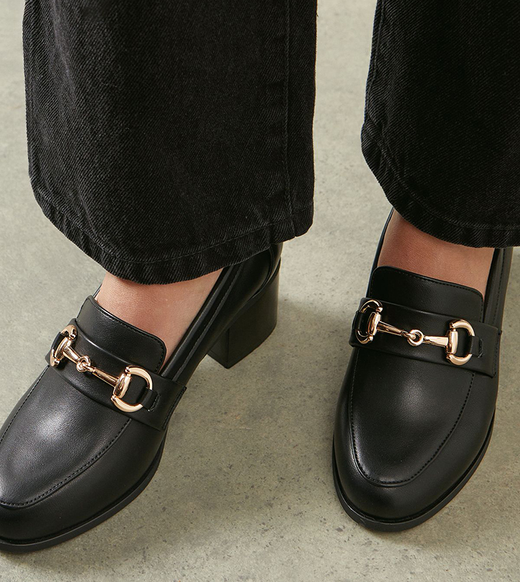 Wide Fit Lydia Snaffle Trim Apron Front Medium Heeled Loafers