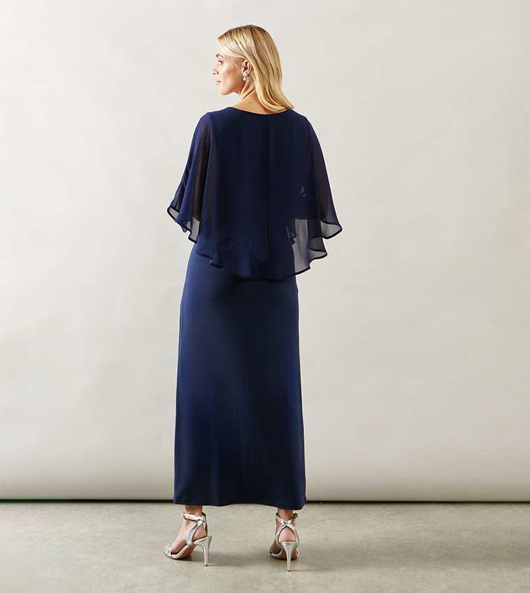 Petite Pearl Overlay Formal Maxi Dress