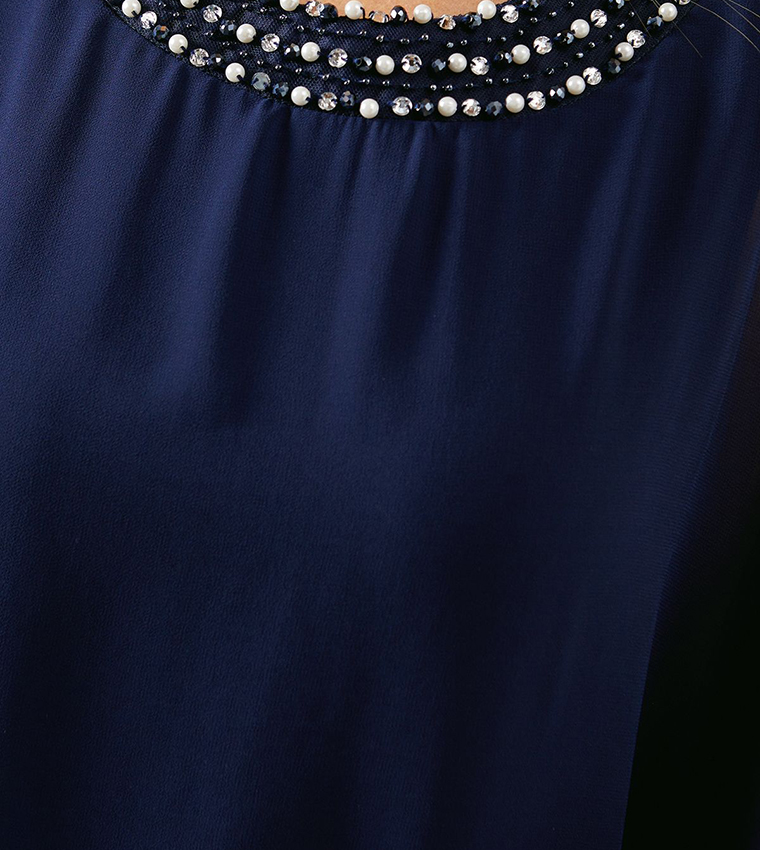 Petite Pearl Overlay Formal Maxi Dress