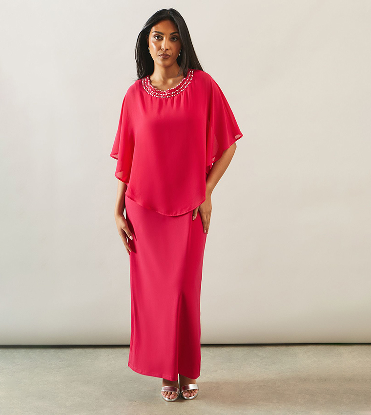 Buy Wallis Petite Pearl Overlay Formal Maxi Dress In Pink