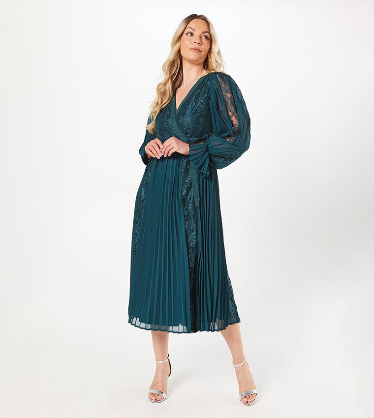 Lace Detail Midi Wrap Dress