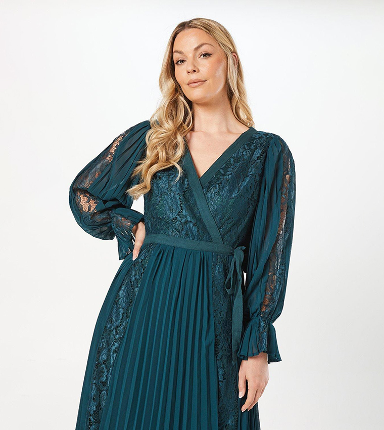 Lace Detail Midi Wrap Dress