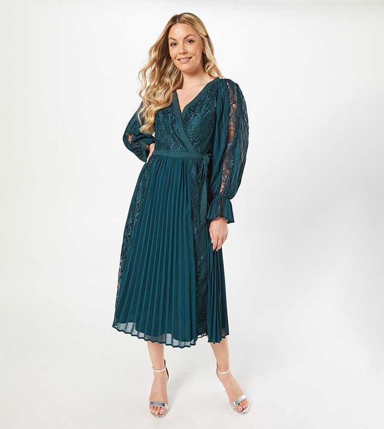 Lace Detail Midi Wrap Dress
