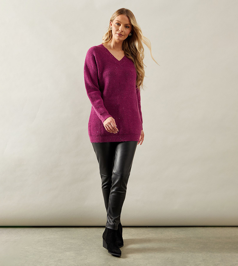 فستان تونيك محبوك برقبة V