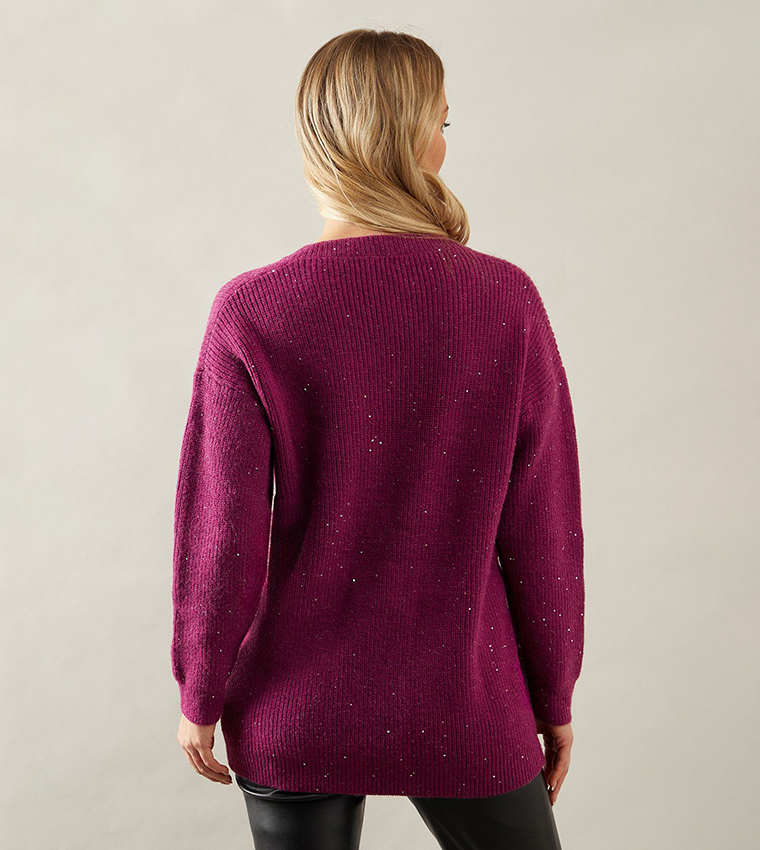 فستان تونيك محبوك برقبة V