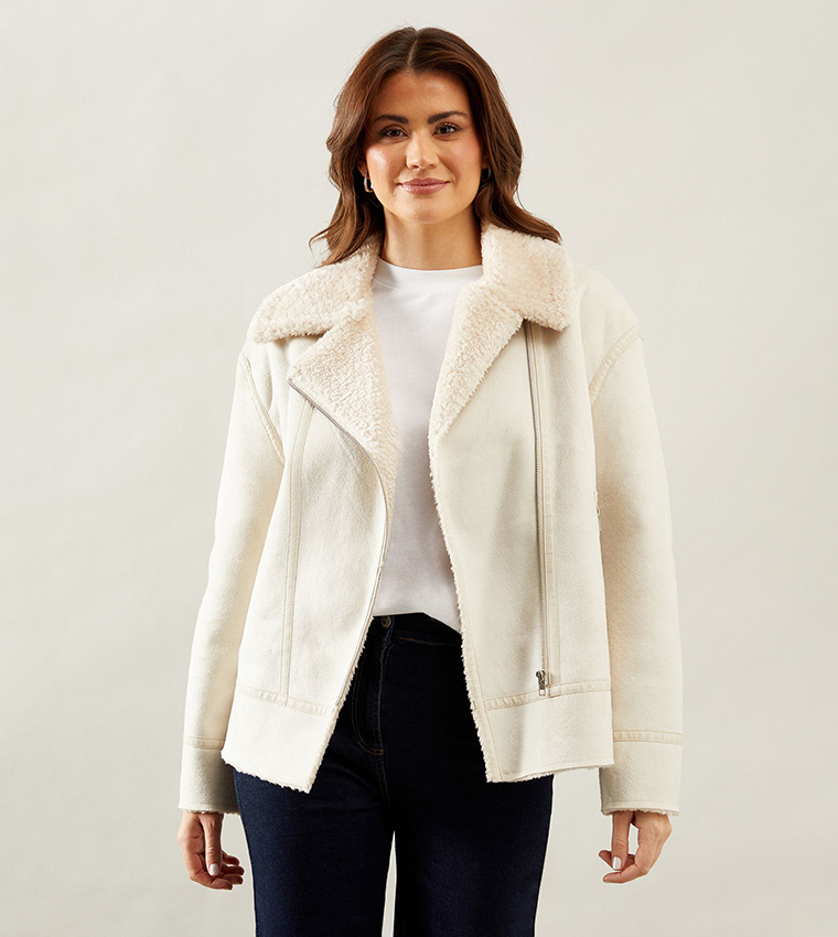 Faux Fur Bonded Lined Biker Jacket