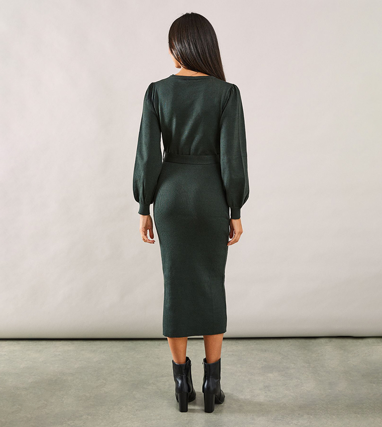 forest green jumper dress Intertwine Long Sleeve Mini Dress Forest Green main image 0