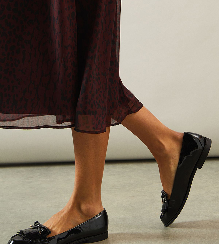 Wide Fit Loren Comfort Fringe Detail Bow Loafers