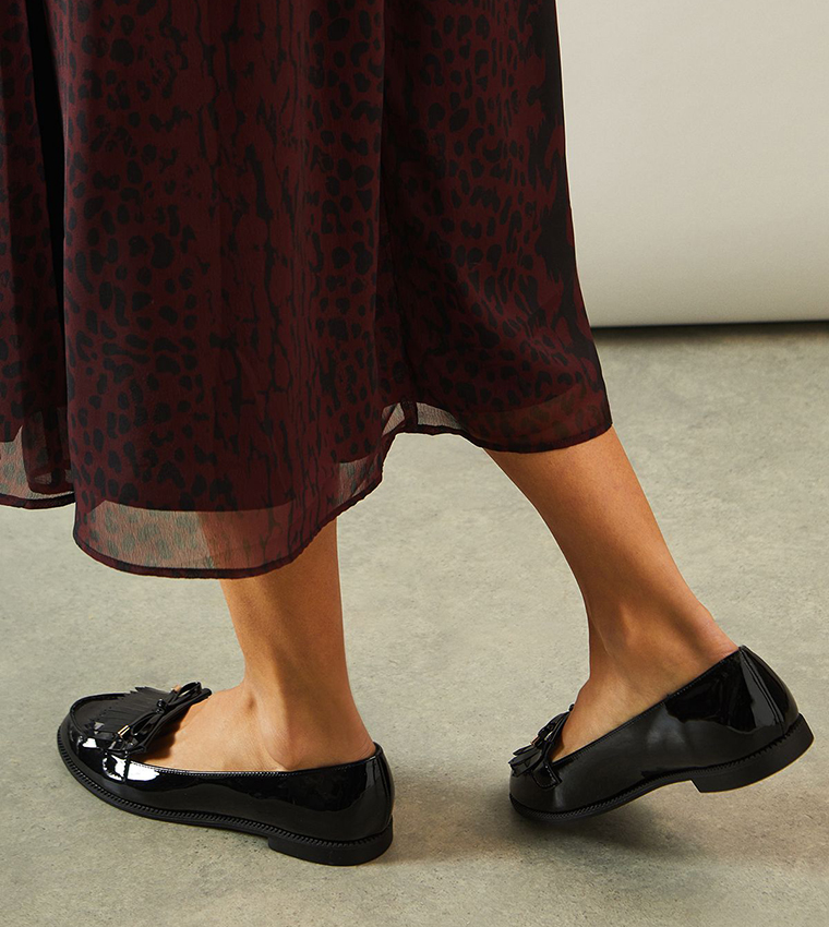 Wide Fit Loren Comfort Fringe Detail Bow Loafers