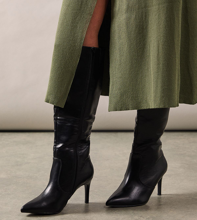 Buy Wallis Wide Fit Holland Stiletto Heel Knee High Boots In Black